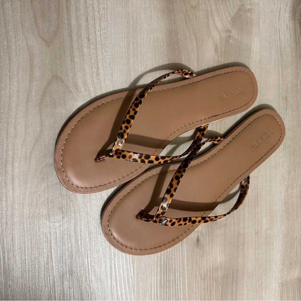 J.Crew Brown Animal Print Thong Flip Flop Sandals Size 10‎